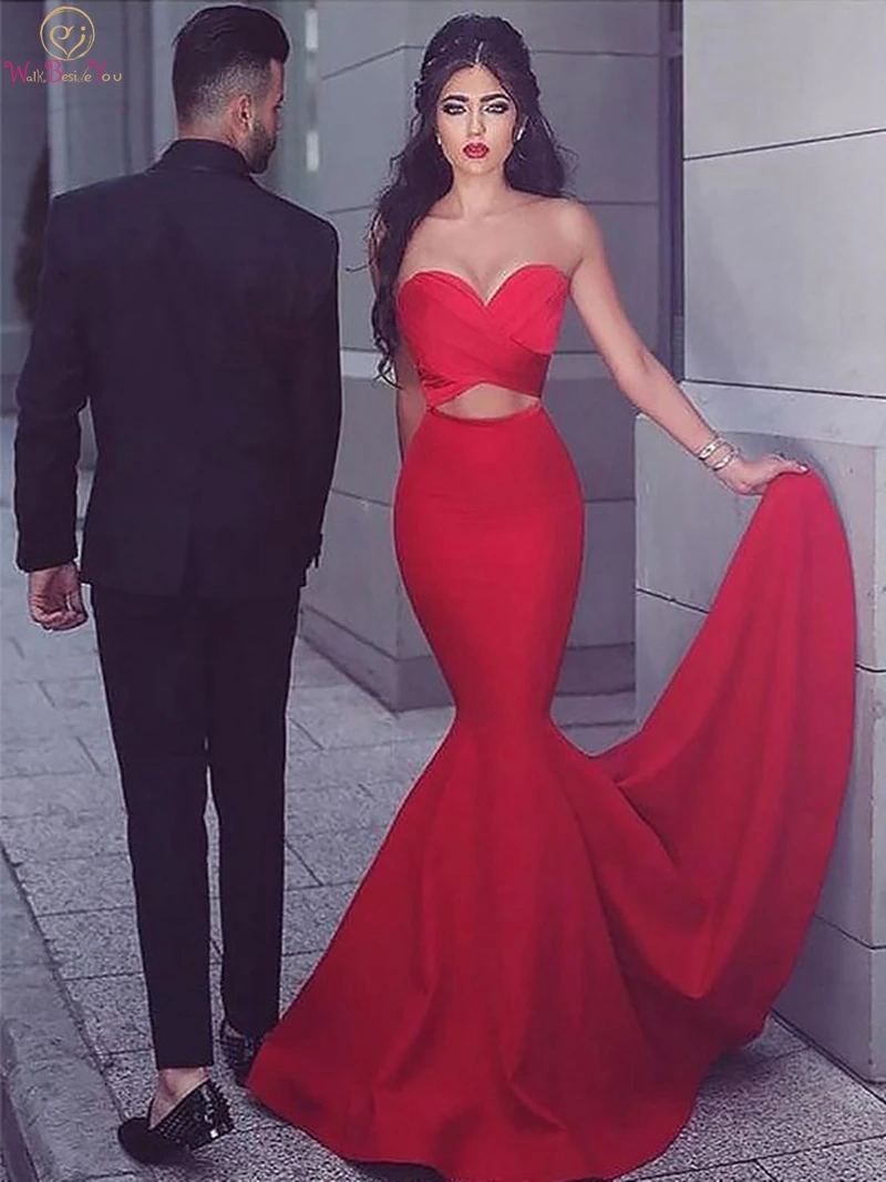

Sexy Red Evening Dresses Sweetheart Neck Mermaid Two Pieces Satin Women Plus Size Formal Party Long Gowns 2019 robe de soiree