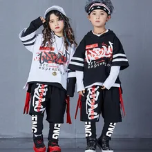 4 предмета, Модный комплект одежды с принтом для мальчиков и девочек, хлопковая Футболка штаны для танцев в стиле хип-хоп спортивные костюмы детская одежда