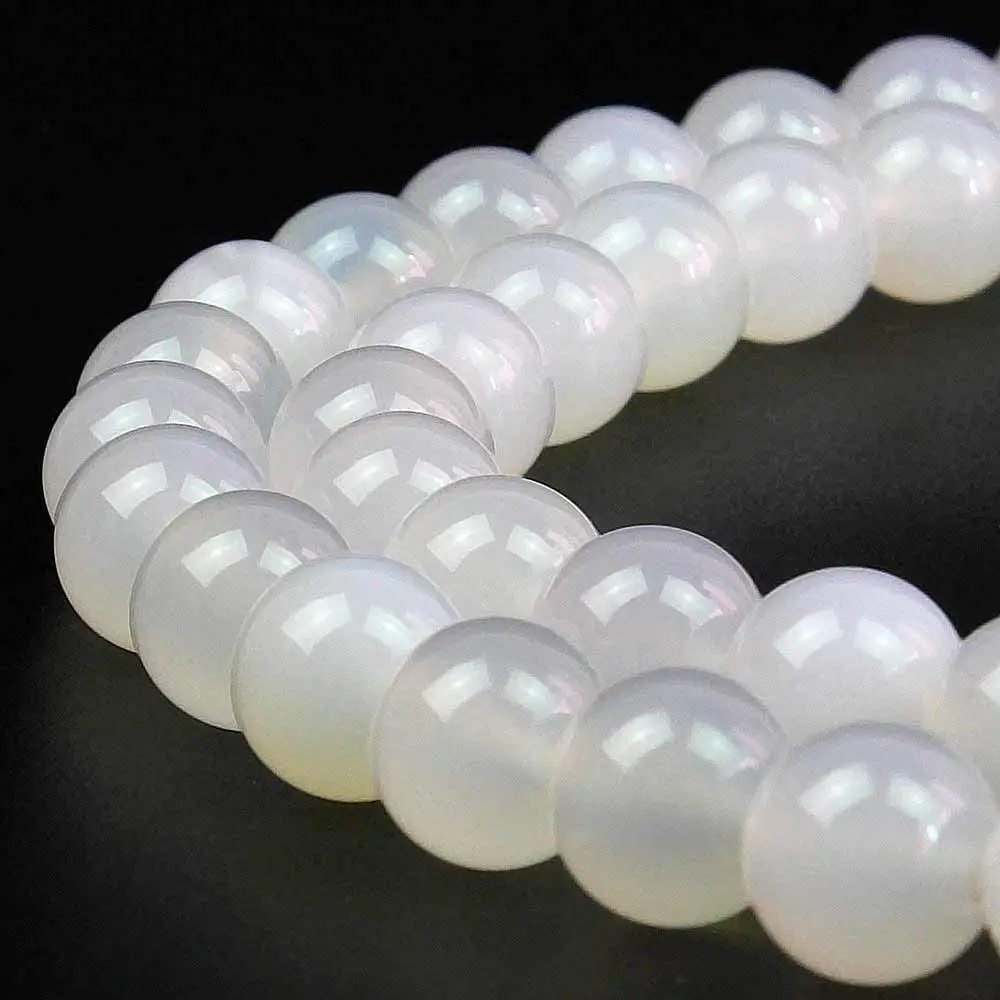 

Wholesale Natural Stone White Agates Beads Gem Round Loose 15" Strand 4 6 8 10 12 14MM Beads For Jewelry Making DIY Bracelets