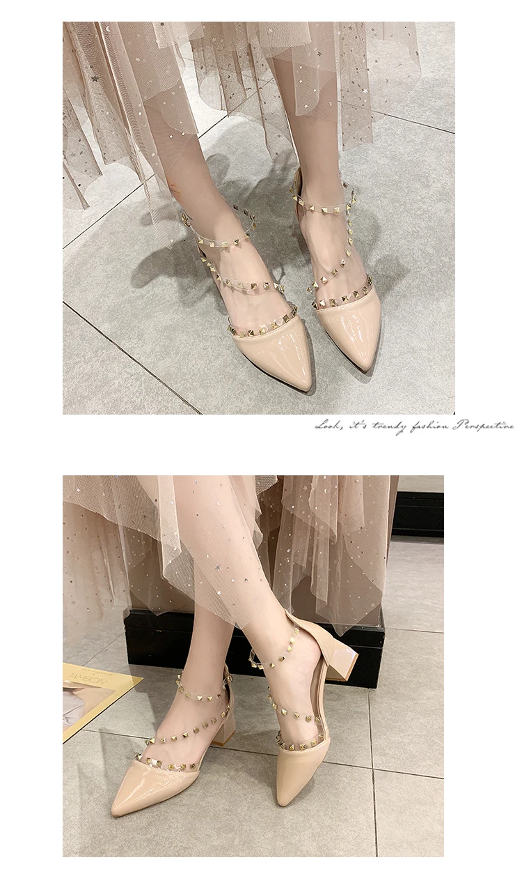 Босоножки на высоком каблуке с заклепками; женская обувь из лакированной кожи; Sandalias Mujer; chaussures femme zapatos mujer; Летняя обувь; 75C86