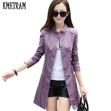KMETRAM корейский стиль длинный плащ из искусственной кожи Осень Зима Новая мода тонкая искусственная кожа куртка женские куртки YJZ182