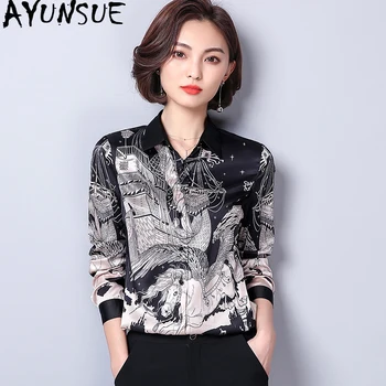 

AYUNSUE Women's Shirt Spring Summer Office Blouse Korean Imitation Silk Shirts Womens Tops and Blouses Fashion Vintage 2020 9479