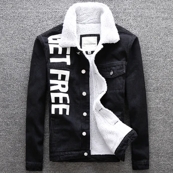

Fashion Winter Jacket Men Thick Velvet Casual Coats Printed Designer Denim Jacket Men Big Size M-5XL Hip Hop Warm Jackets Homme