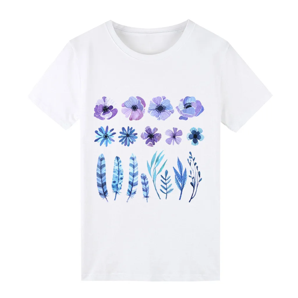 

Printing Women's T shirt Casual Round neck European and American tide black white short t shirt woman tee shirts white #P40