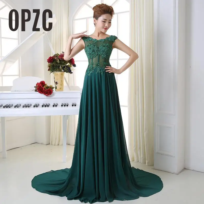 

Dark Green Long Evening Dresses Bride Banquet Elegant Sexy Illustion with Small Train Prom Dress Customized Plus Size Party Prom