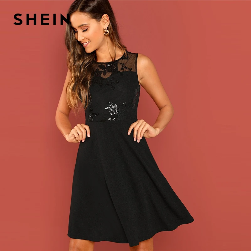 SHEIN Going Out Black Modern Lady Contrast Mesh Contrast Shell Round