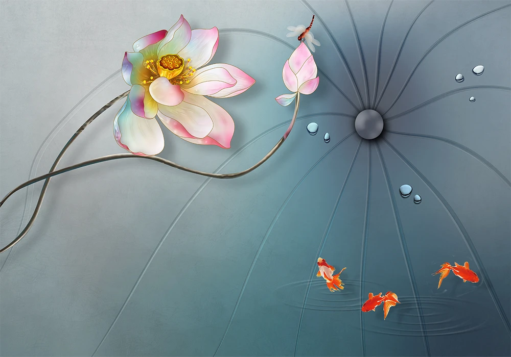 Custom 3d wallpaper new Chinese style lotus and lotus leaf TV background wall - silk waterproof material Custom 3d wallpaper new Chinese style lotus and lotus leaf TV background wall - silk waterproof material