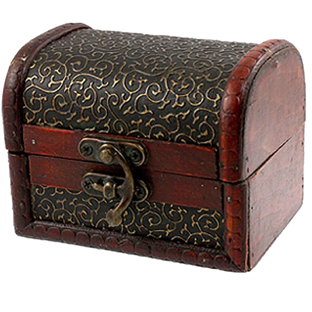 Umiwe Home Storage Boxes Brown Retro Stye Embossed Flower Wooden