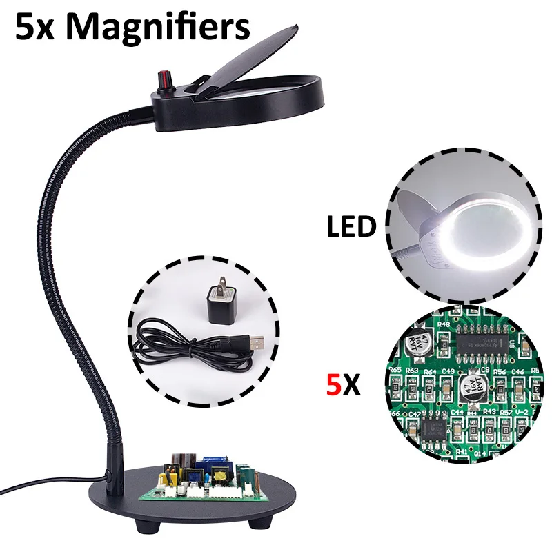 5X Лупа светодиодный настольный светильник дневного света Изготовленный вручную стеклянный Настольный светильник 38 Светодиодный многофункциональный настольный увеличительный светильник