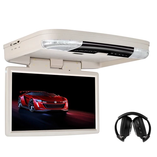 XST 15,6 дюймовый автомобильный потолочный DVD откидной на крышу автомобиля DVD монитор DVD со встроенным ИК fm-передатчиком HDMI порт USB SD MP5 плеер - Цвет: Beige with headphone