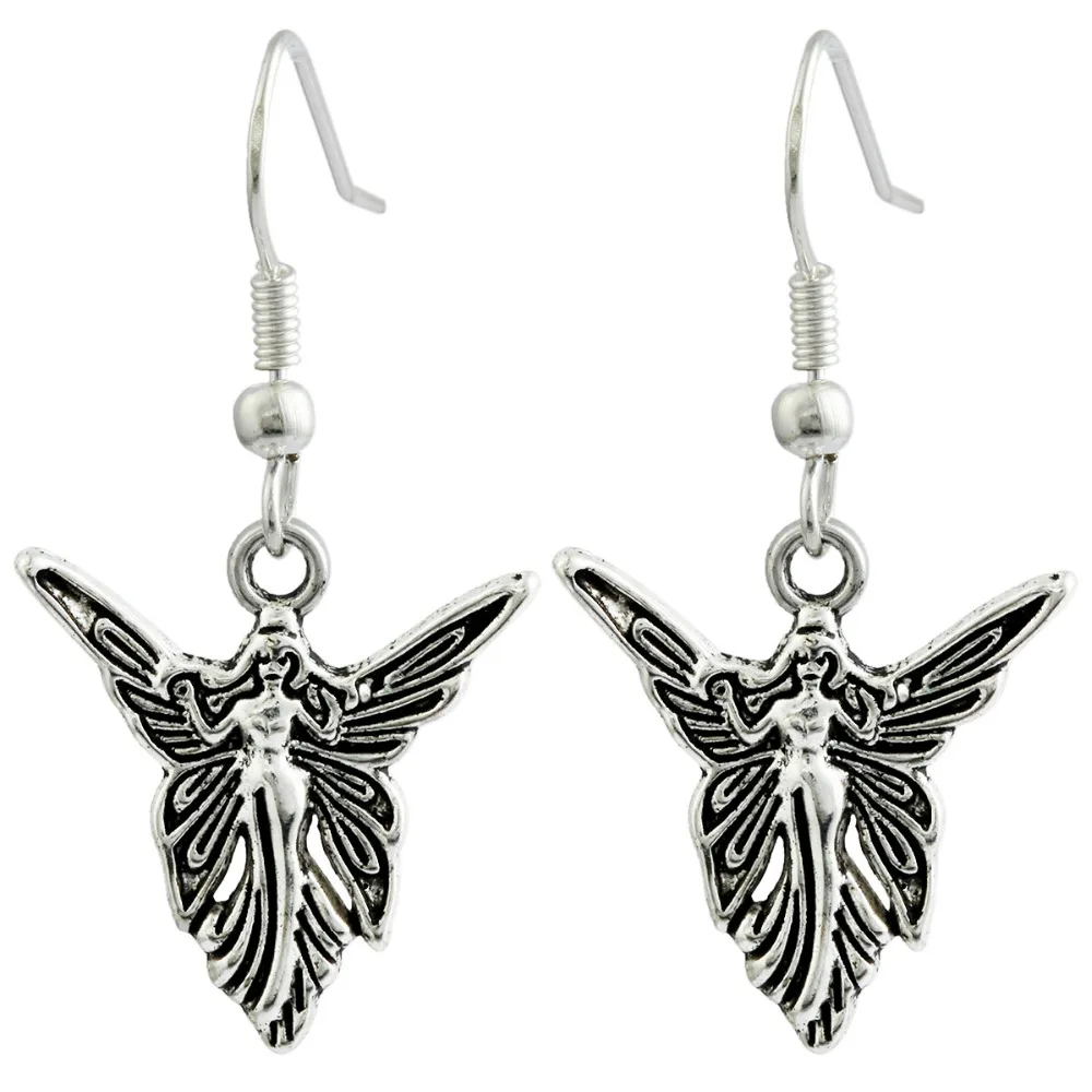 TUMBEELLUWA Tibetan Silver Flying Angel's Wings Dangle Drop Hook Ear
