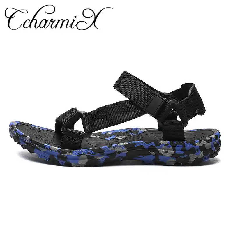 CcharmiX вьетнамская обувь мужские сандалии пляжные повседневные мужские открытые туфли модная летняя обувь мужская обувь Большие размеры 39-48 - Цвет: black blue