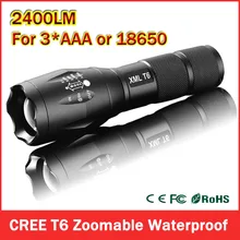 Big Promotion CREE XML T6 LED Flashlight extremely bright 2400 Lumens adjustable 5-mode Zoomable LED Torch Free shipping ZK93