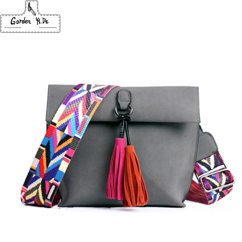 DAUNAVIA Women Scrub Leather Design Crossbody Bag Girls With Tassel Colorful Strap Shoulder Female Small Flap Handbag | Багаж и сумки