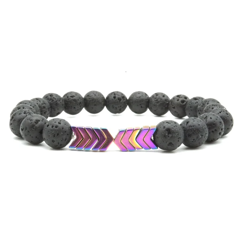 

8 Colors Volcanic Lava Stone Essential Oil Diffuser Bracelets Bangle Healing Balance Yoga Magnet Arrow Beads Bracelet Men Women