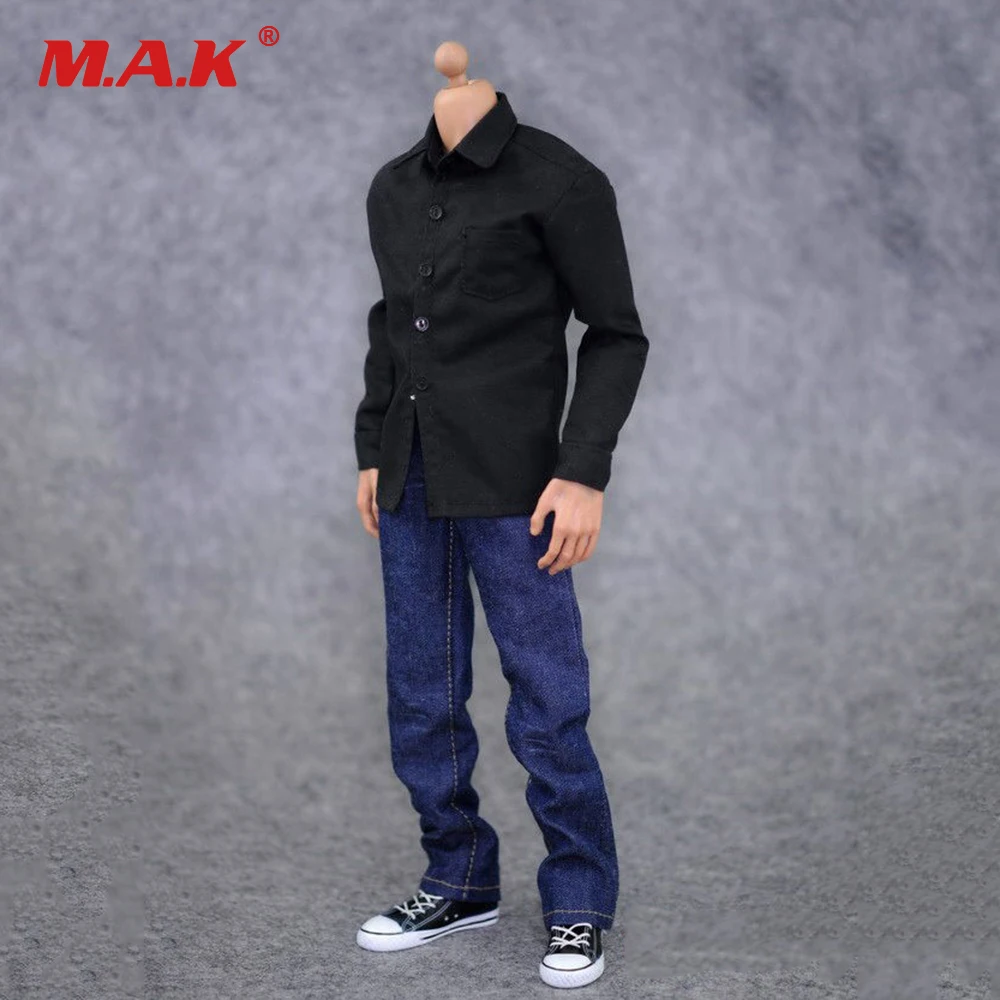 Myfashion Lookbook 買取 16 男性服アクションフィギュアため Accessoies 黒シャツ ジーンズスー ツ兵士服セット 12 インチ男性フィギュア人形 オンライン 価格