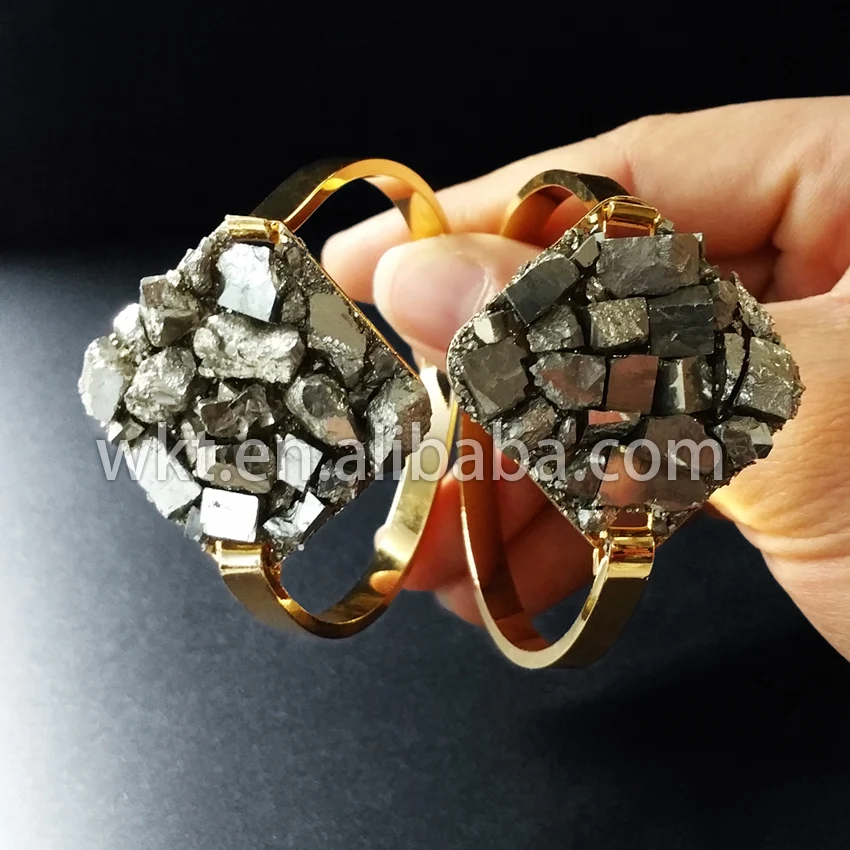 WT B205 Wholesale Sparkly Druzy Cuff Bracelet fashion Pyrite Swing Cuff