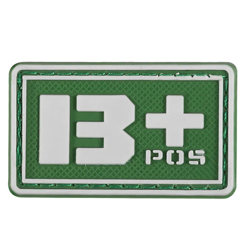 Светящийся ПВХ значок тактика A+/B+/-O+/AB+/A-/B-/O-/AB-type кровяного типа, дополненный военный значок резиновая куртка - Цвет: Green B PLUS 17