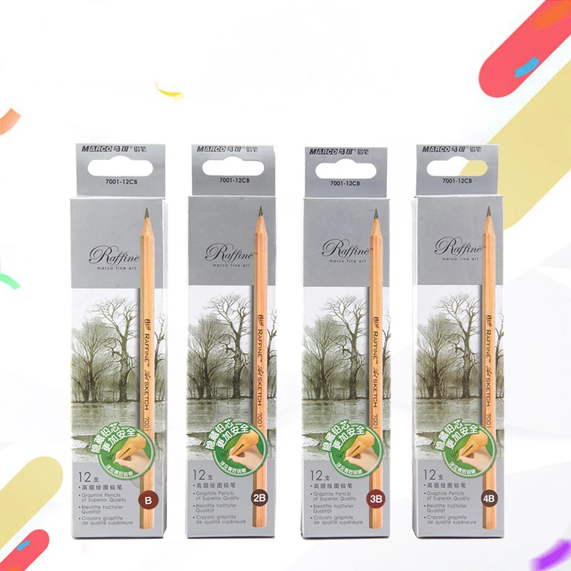 Marco12 Pcs/Box H-9B Sketch Drawing Pencil Set Best Quality Non-toxic Pencils set wooden charcoal pencil for kids School Pencil