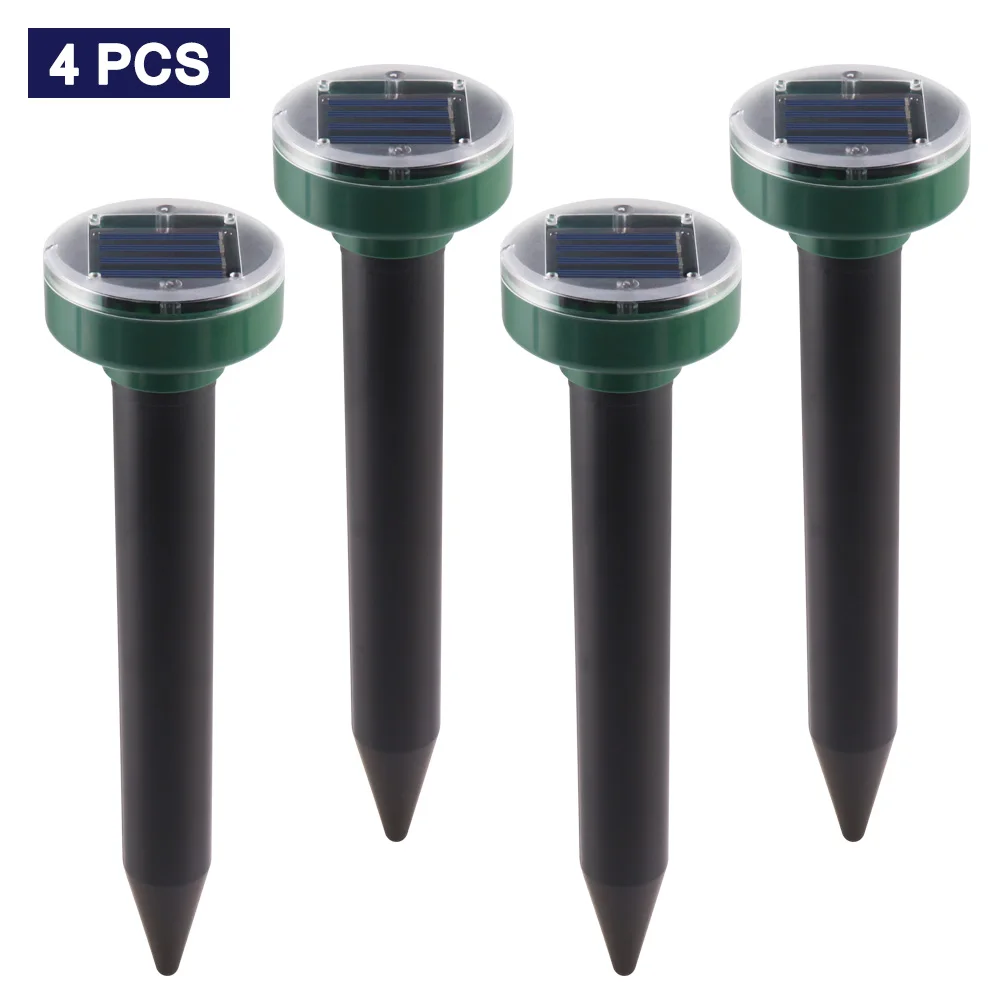 4pcs Solar Powered Ultrasonic Sonic Mouse Mole Pest Rodent Repeller Repellent Yard LED Light Repeller Outdoor Lamp Yard Garden