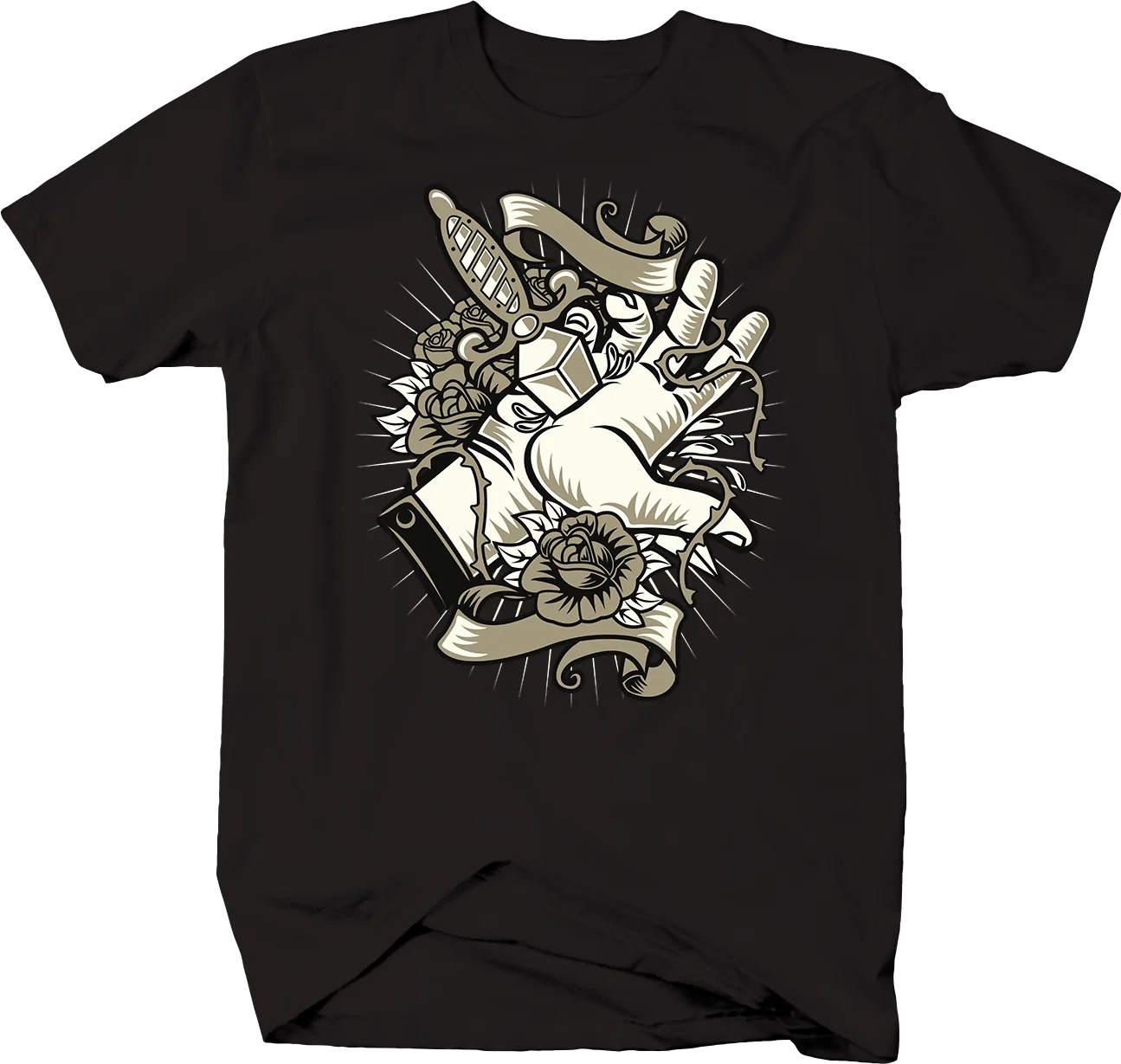 

Dagger Through Palm With Roses and Thorns Body Imagery Tshirt