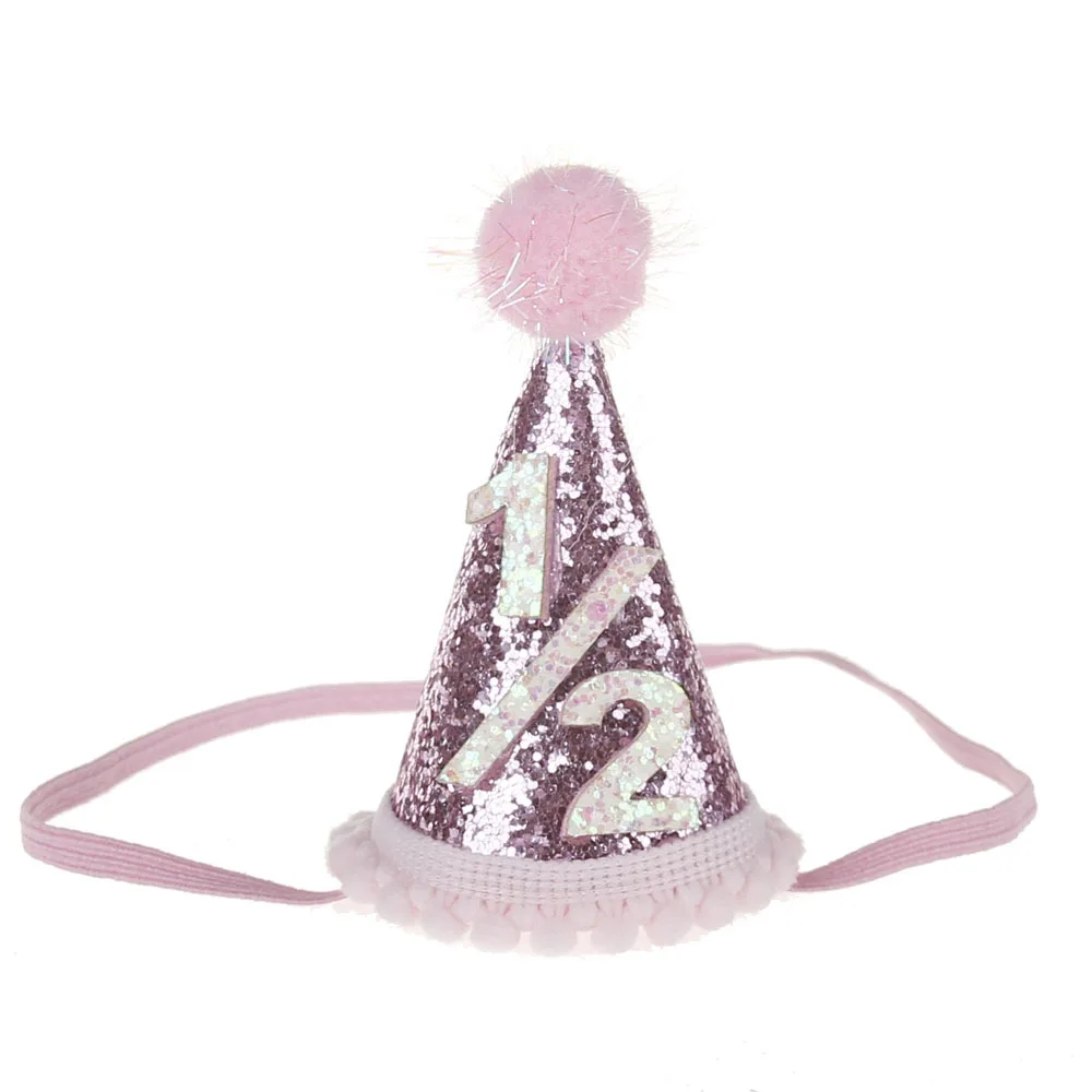 1 шт. Baby Shower украшения торта шапки милые блестящие 1/2/3 для мальчиков и девочек, на день рождения головные уборы реквизит для фото вечеринок детские шапки с помпонами - Цвет: Pink 0.5
