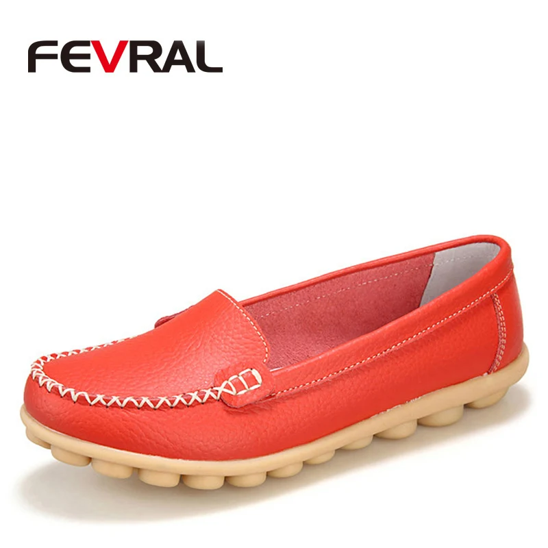 

FEVRAL Fashion Woman Spring And Summer Handmade Genuine Leather Flats Woman Moccasins Shoes Comfort Flats Woman Casual Shoes