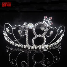 AINAMEISI 18th с днем рождения Короны Диадемы для взрослых вечерние подарок корона принцессы со стразами серебряные свадебные аксессуары для волос ювелирные изделия