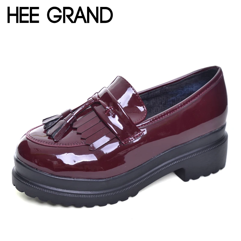 

HEE GRAND 2018 New Women Oxfords British PU Patent Leather Platform Flats Spring Round Toe Slip-on Casual Shoes Woman XWD3511