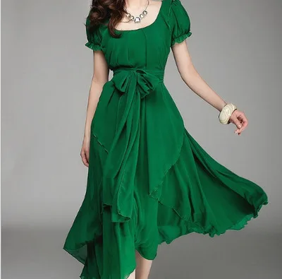 

Asymmetrical Chiffon Sexy Bohemian Beach Dresses Pure Color Maxi Runway Dress Spring Vestido O-Neck O-Neck O-Neck