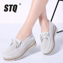 STQ/ г. Летняя женская обувь на плоской платформе женские кроссовки Замшевые слипоны с вырезами и кисточками мокасины на толстой подошве-2