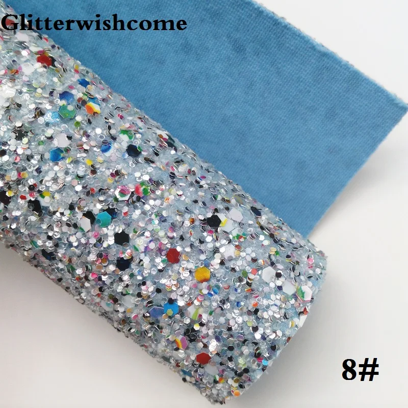 Glitterwishcome 21X29 см мини рулон синтетическая кожа, смешанные цвета массивный блеск, кожа ткань винил для бантов, GM057A