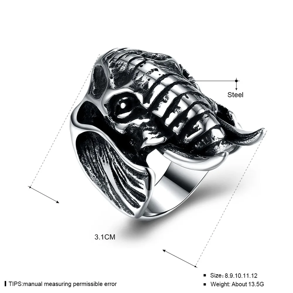 Hemiston Male Ring Stainless Bull Elephant Heads Men Ring Personality Punk Cool High Quality Fashion Jewelry for Party R273