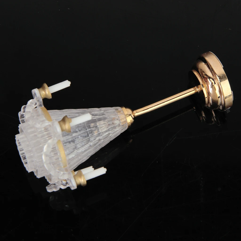 Modern Design Dollhouse Mini Transparent Chandelier LED Lamp with Battery, Doll House Decor Accessories