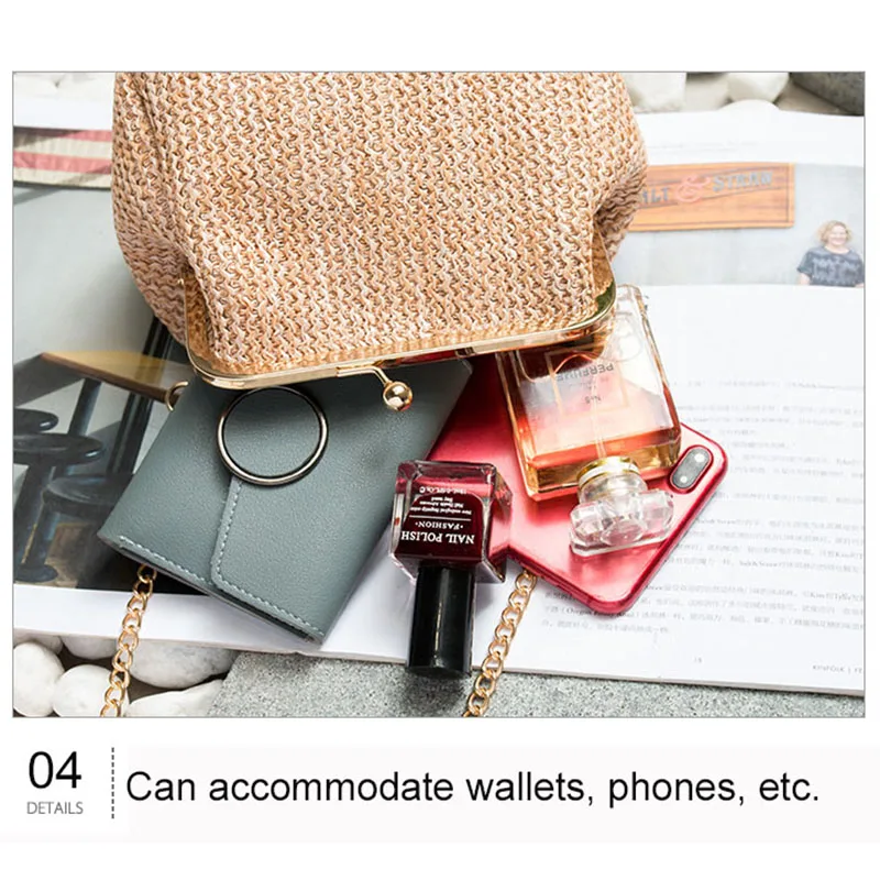  LJL-Small Crossbody Boho Bags For Women Evening Clutch Bags Hasp Ladies Handbag Female Straw Beach  - 32979319780