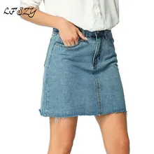 Женская юбка Новая женская полудлина джинсовая юбка лето деловая Повседневная синяя джинсовая юбка s-xl