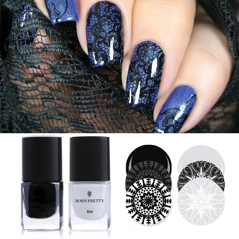 

2 Bottles BORN PRETTY 6ml Nail Stamping Polish Set Black White Image Printing Lacquer Manicure Art Stamp Varnish Kit