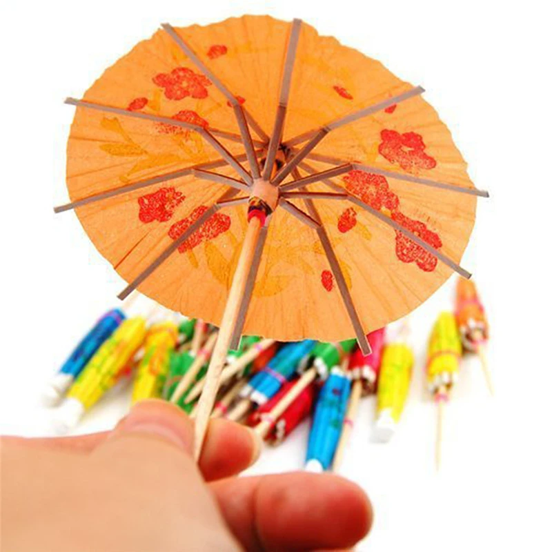 

10pcs Drink Accessory Umbrella-shaped Bamboo Sticks Snack Cake Fruit Cocktail Sign Umbrella Sign Dinner Party Decoration