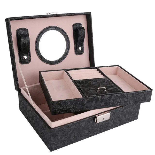 Portable PU Leather Jewelry Storage Case Organizer Box with Lock and