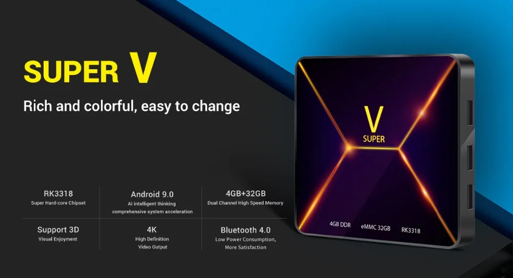 New Android 9.0 TV Box RK3318 Ram 4GB Rom 32GB Smart Internet Set Top Box 2.4G WIFI Bluetooth Support Super V