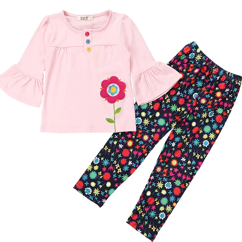 

Baby Girls Clothes Sets Children Summer Cotton Half Sleeve FlowerT shirt +Pants Pajamas Suit Girls Casual Clothing Sets 3-7T