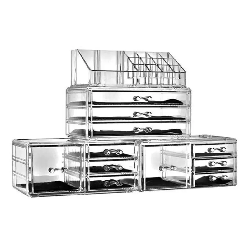 Plastic Transparent Makeup Organizer Shelf Rack Cosmetics Jar Bottle Make Up Storage Rack Box With Drawer 5