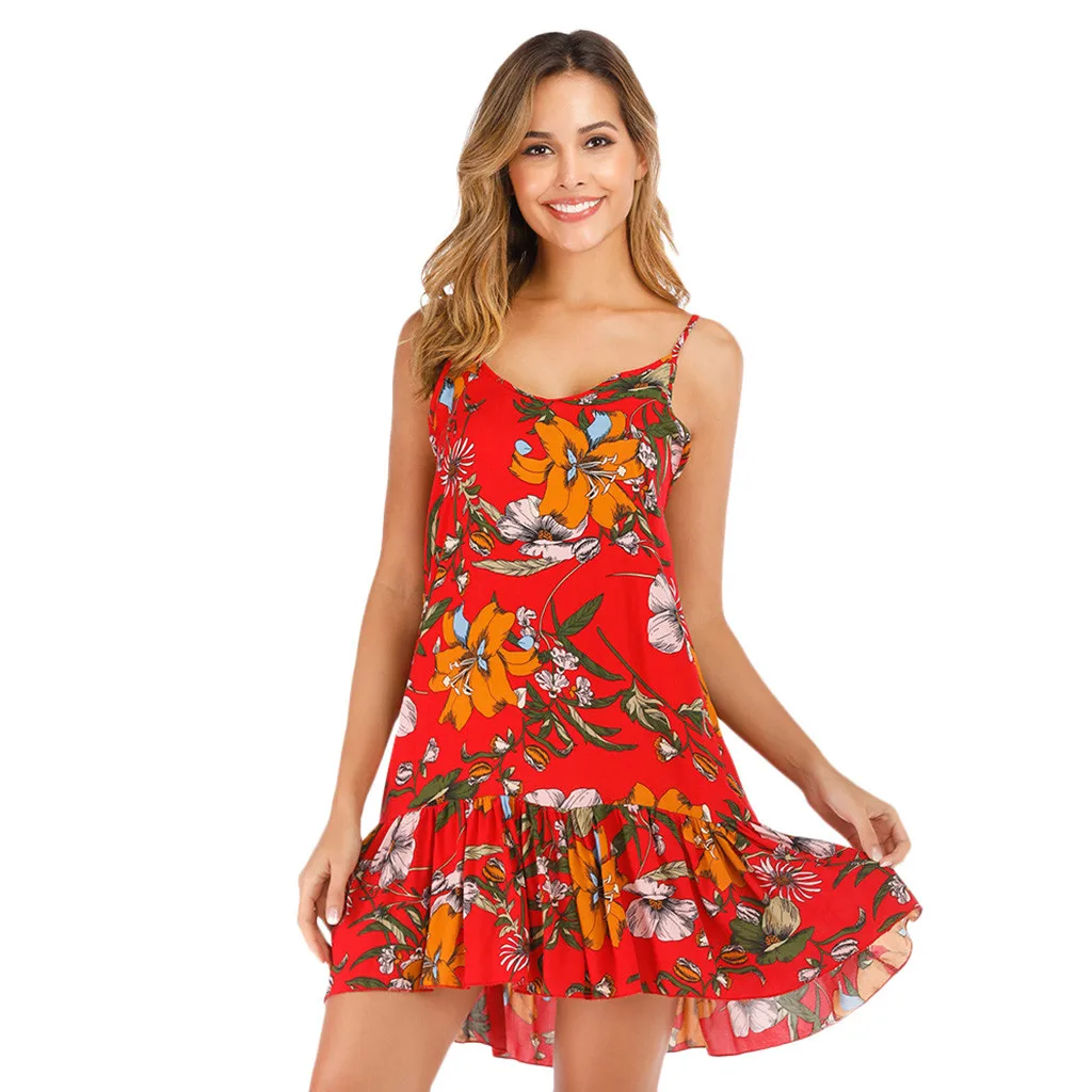 

New Fashion Women's Sexy dress Hanging dresses Print Bandwidth Truffle sling holiday beach dress vestidos#D10