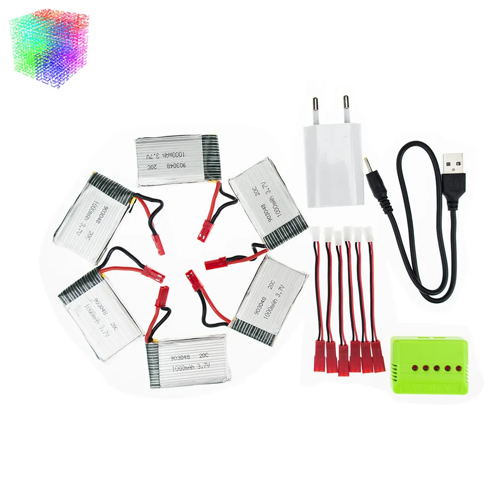 

JJRC H11C lipo 3.7v 1000mah battery JST batteries 6pcs and charger with plug for JJRC H11D HQ898 rc Quadcopter drone Part