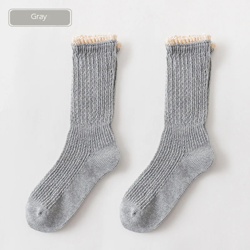 Caramella Новое поступление зима осень женские хлопковые носки розовые Черные милые кружевные носки короткие носки повседневные вязаные шерстяные носки для девочек 35-40 - Цвет: Gray