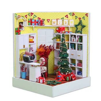 

New Christmas Cottage DIY Manual 3D Model Wooden Dollhouse Miniatures LED Furniture Kit Light