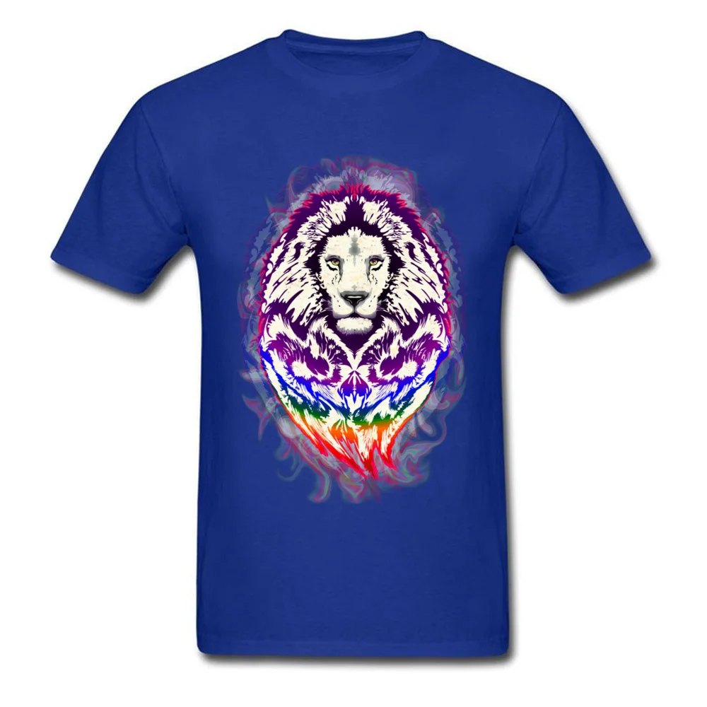 Crazy Top T-shirts Plain Crewneck Lion Psychedelic Pop Art 100% Cotton Fabric Man Tops Shirt Group Short Sleeve Tee-Shirts Lion Psychedelic Pop Art blue