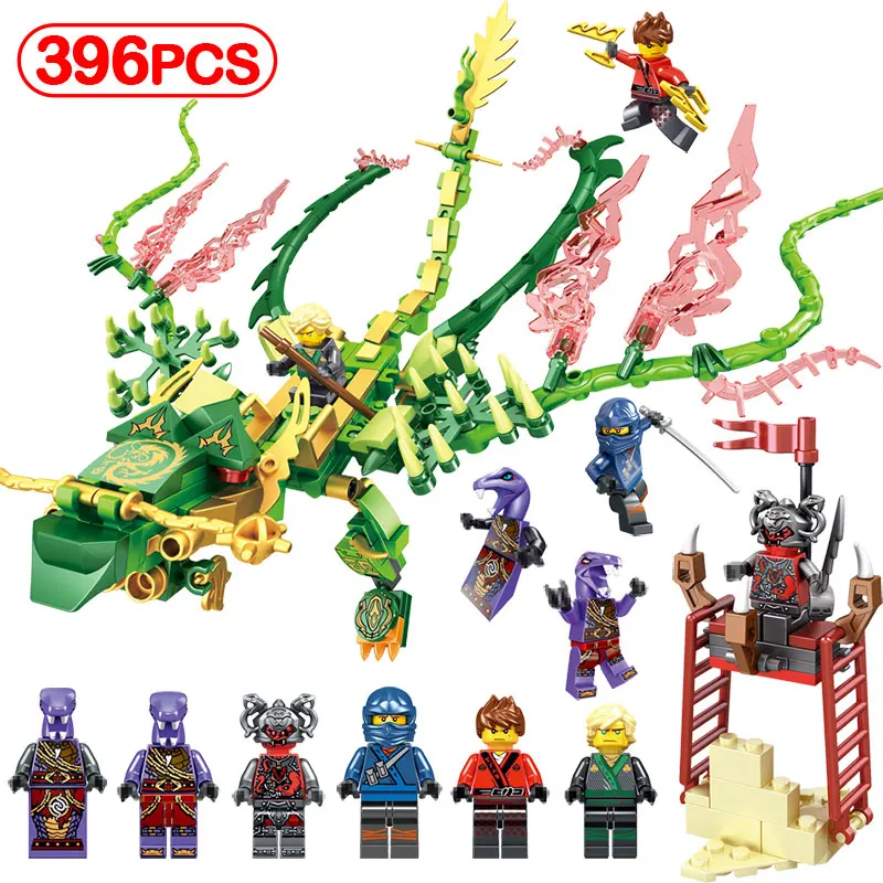 

DIY 396pcs Movie Building Figures Toy Blocks Compatible Legoinglys Ninjago Lloyd`s Green Dragon Educational For Children Gifts