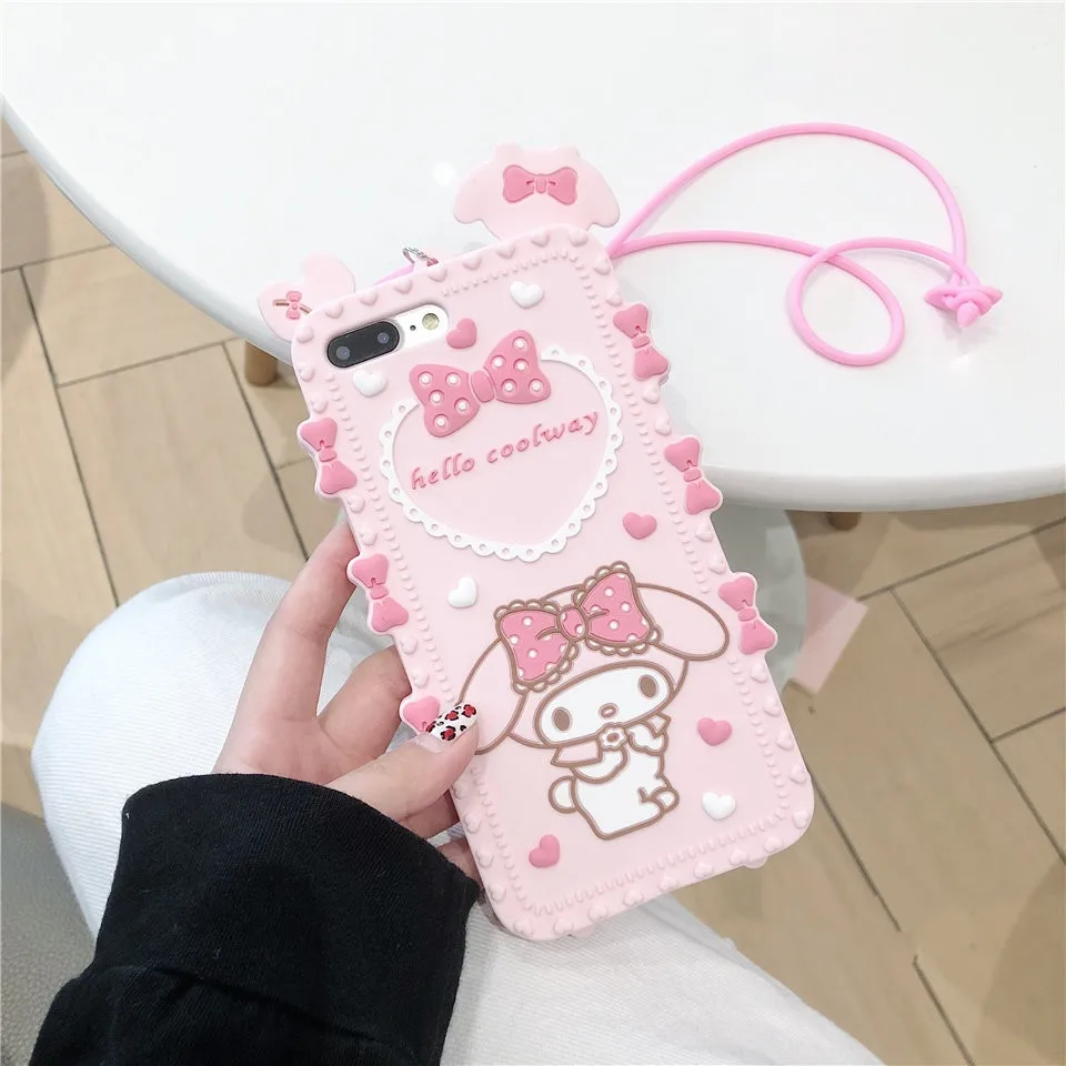 Sanrio 3D милый My Melody мультфильм с ремешком чехол для телефона IPhone Xs Max X Xr 8 7 6 S Plus Soft oroll Мягкий силиконовый чехол - Цвет: HS Pink with Strap