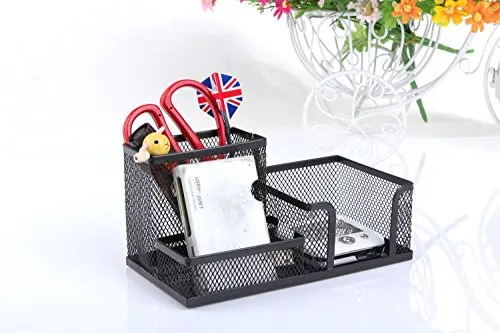 Mesh Desk Organizer Office Supplies Caddy Combination Pen Holder Card Case Organizer Storage Box Black